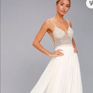 True Love White Beaded Rhinestone Maxi Dress